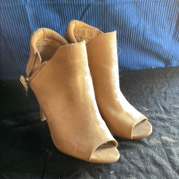 Charming Charlie Tan Ankle Boots with Suede Finish and Peep-Toe - Picture 1 of 8